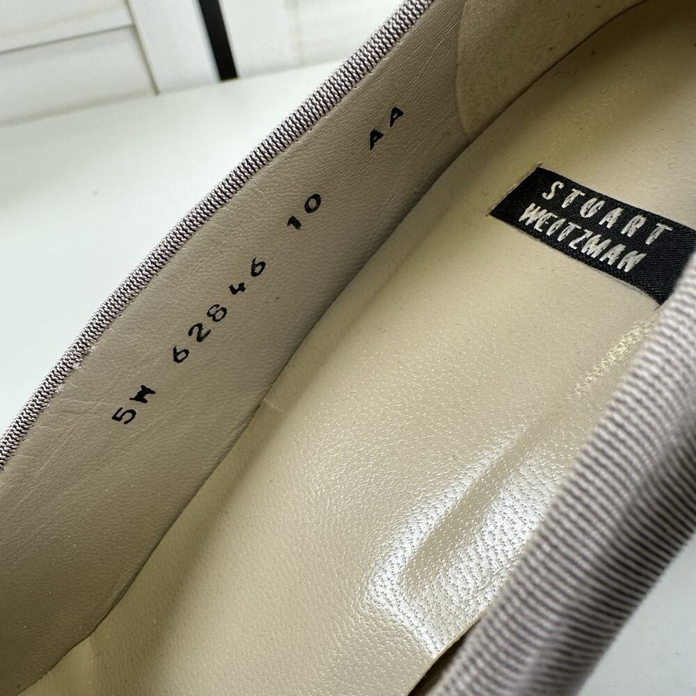 Stuart Weitzman Shimmer Taupe Textile Block Heel Pumps Peep Toe Shoes Size 10 AA - Picture 9 of 9